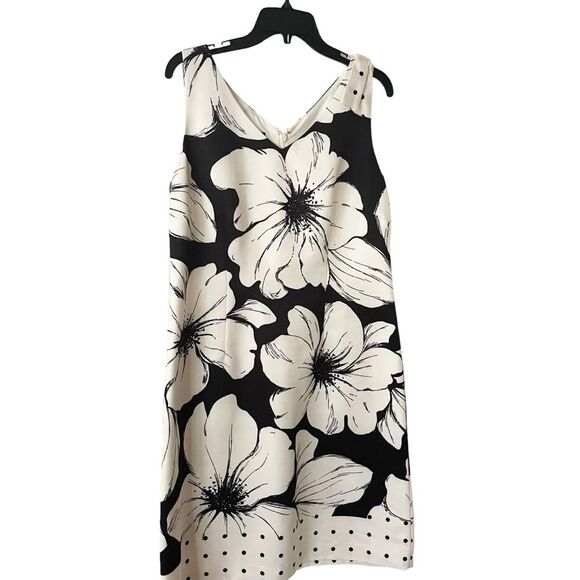TALBOTS Black and White Floral Shift Sleeveless Shift Dress w/Bow Womens Size 10 - Picture 3 of 14